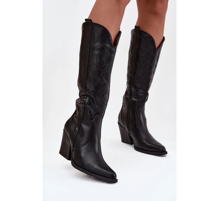 Dámské zateplené kozačky kovbojky na podpatku Zareen – černé, eko kůže