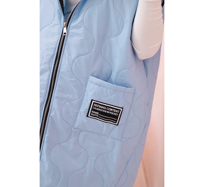 Dámská prošívaná vesta Plus Size s kapucí na zip modrá