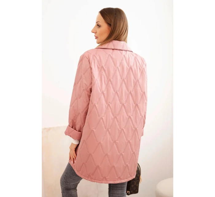 Dámská bunda Plus Size prošívaná s límcem a knoflíkem tmavě růžová
