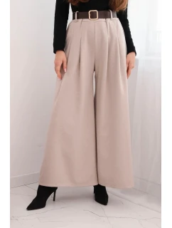 Dámské kalhoty s širokým nohavicí a pásem béžové