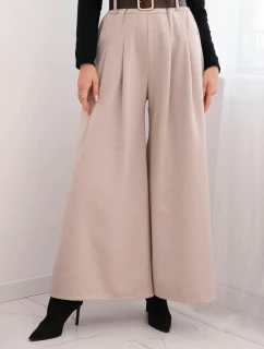 Dámské kalhoty s širokým nohavicí a pásem béžové