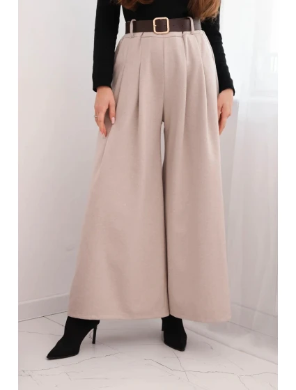 Dámské kalhoty s širokým nohavicí a pásem béžové Dámské kalhoty s širokým nohavicí a pásem béžové