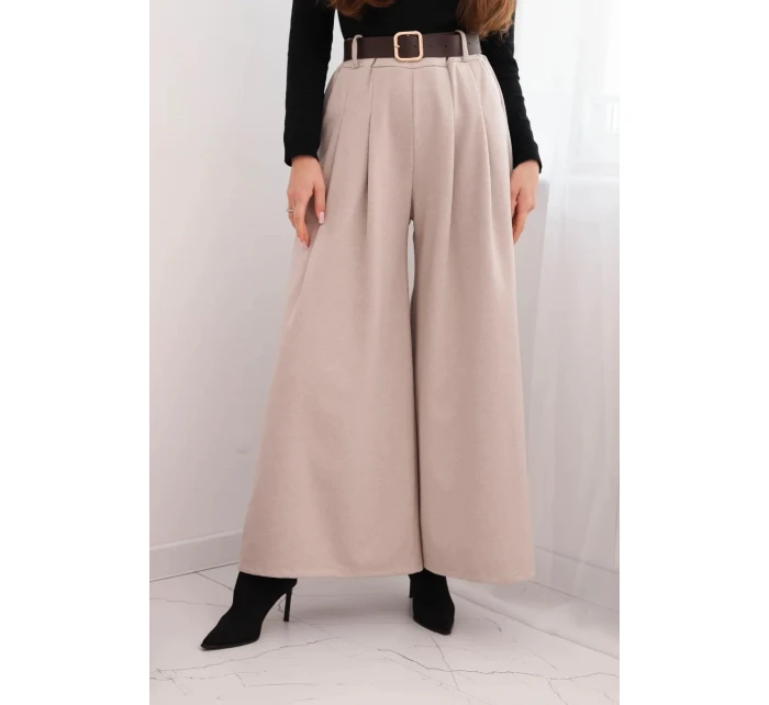 Dámské kalhoty s širokým nohavicí a pásem béžové Dámské kalhoty s širokým nohavicí a pásem béžové
