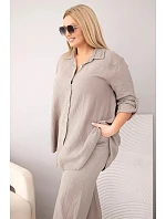 Dámský komplet Plus Size s košilí na knoflíky a kalhotami se širokými nohavicemi fango model 22069917 - K-Fashion