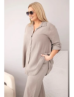 Dámský komplet Plus Size s košilí na knoflíky a kalhotami se širokými nohavicemi fango model 22069917 - K-Fashion