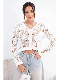 Dámský letní krajkový svetr s knoflíky a dlouhým rukávem černý