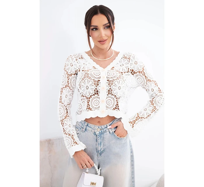 Dámský letní krajkový svetr s knoflíky a dlouhým rukávem černý