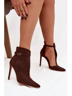 Dámské kotníkové boty na jehlovém podpatku z eko semiše hnědé Amalundi