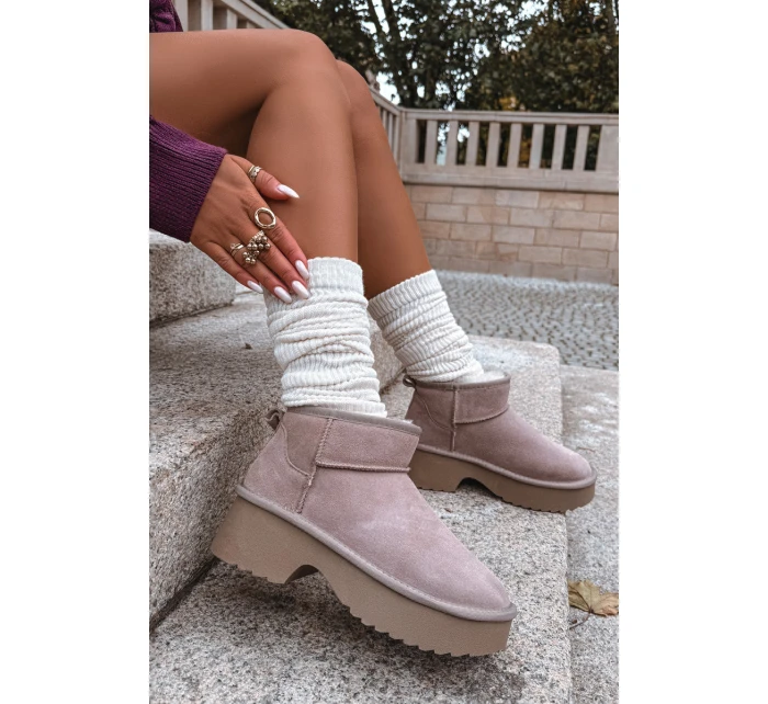 Dámské sněhule Milora z přírodního semiše s kožešinou – khaki Dámské sněhule Milora z přírodního semiše s kožešinou – khaki