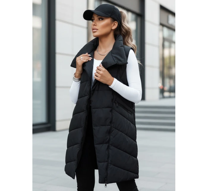 Dámská prošívaná dlouhá vesta bez kapuce SERKIS černá FashionStreet TY4524