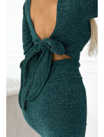Pohodlné zelené dámské svetříkové šaty s mašlí na zádech 518-1