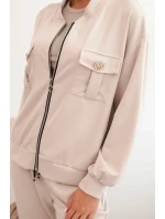 Dámský komplet z viskózy s rozepínací mikinou a kalhotami béžový Dámský komplet z viskózy s rozepínací mikinou a kalhotami béžový