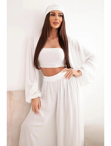 Dámský viskózový čtyřdílný komplet v boho stylu bílý Dámský viskózový čtyřdílný komplet v boho stylu bílý