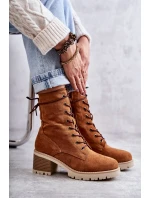 Dámské zateplené kozačky na vysokém podpatku Velbloud model 21596739 - Boto