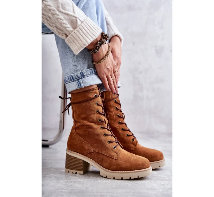 Dámské zateplené kozačky na vysokém podpatku Velbloud model 21596739 - Boto