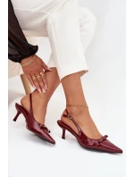 Lakované lodičky na podpatku s mašličkou bordó Olvena