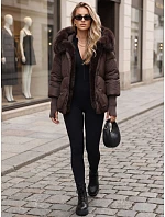 Dámská zimní bunda s kožešinou a kapucí, tmavě hnědá, FashionStreet TY5889 Dámská zimní bunda s kožešinou a kapucí, tmavě hnědá, FashionStreet TY5889