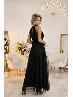 model 21961746 Elegantní maxi večerní šaty na ramínka s tylem a zavazováním v pase černé - numoco basic model 21961746 Elegantní maxi večerní šaty na ramínka s tylem a zavazováním v pase černé - numoco basic