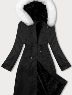 Černo-bílá dámská zimní bunda parka s kožešinou S'West (R558-1026)