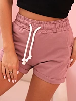 Dámské bavlněné šortky s gumou a šněrováním v pase tmavě růžové