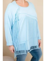 Dámská bavlněná blůza Plus Size s třásněmi modrá