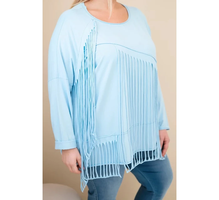Dámská bavlněná blůza Plus Size s třásněmi modrá