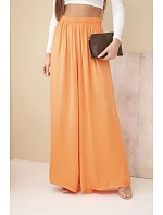 Dámské široké viskózové kalhoty s gumou v pase oranžové