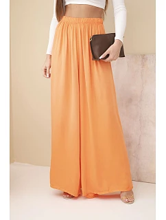 Dámské široké viskózové kalhoty s gumou v pase oranžové