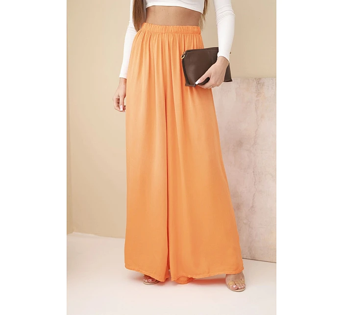 Dámské široké viskózové kalhoty s gumou v pase oranžové