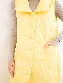 Dámská prošívaná dlouhá vesta s kapsami a stojáčkem žlutá