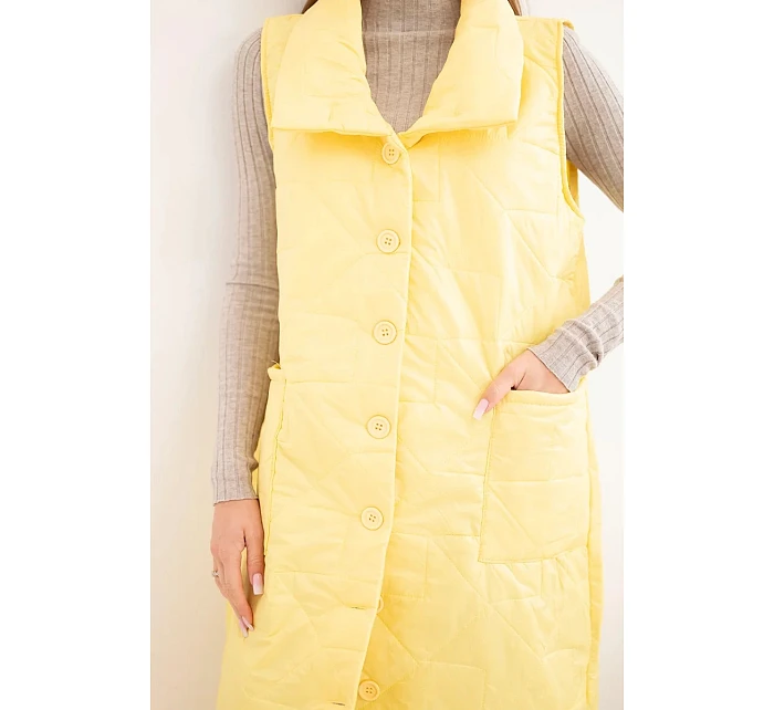 Dámská prošívaná dlouhá vesta s kapsami a stojáčkem žlutá