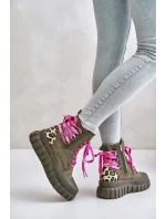 Dámské botky na platformě s ozdobným šněrováním leopardí zelené model 21673085 - EVENTO