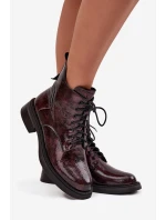 Lakované kožené dámské boty na klínu model 21713850 bordó - D&A