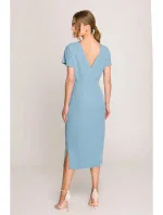 S398 Tužkové šaty s rozparkem na boku - nebesky modré