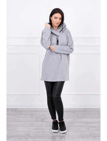 Tunika na zip s kapucí Oversize šedá Tunika na zip s kapucí Oversize šedá