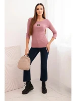 Dámská pruhovaná blůza s 3/4 rukávem a ozdobným model 21768696 tmavě růžová - K-Fashion
