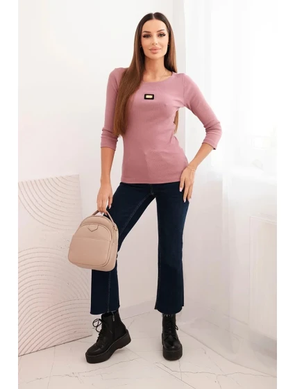 Dámská pruhovaná blůza s 3/4 rukávem a ozdobným model 21768696 tmavě růžová - K-Fashion
