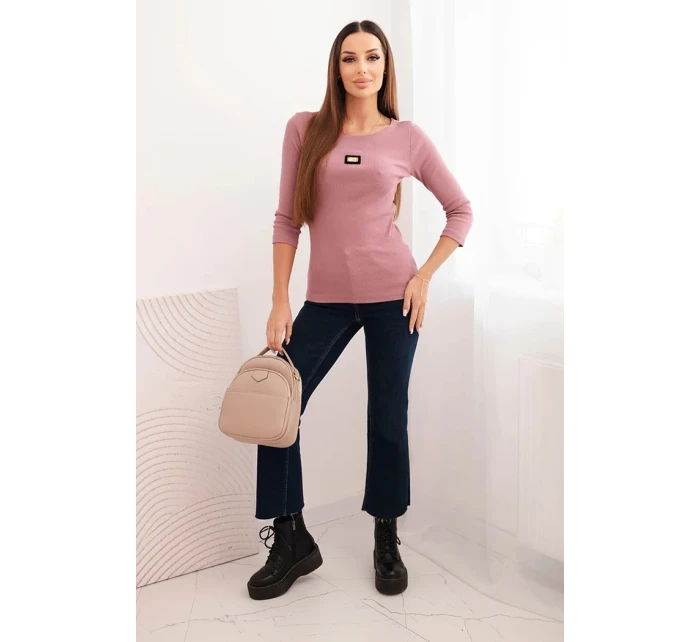 Dámská pruhovaná blůza s 3/4 rukávem a ozdobným model 21768696 tmavě růžová - K-Fashion