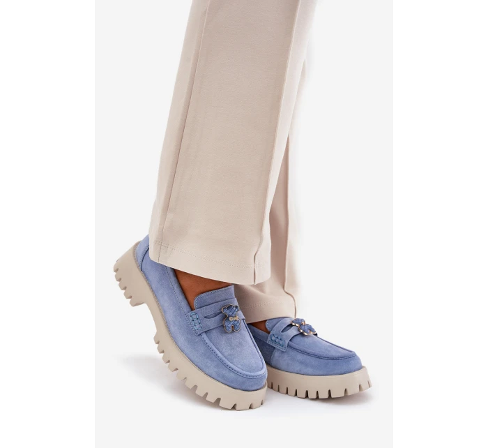 Dámské semišové mokasíny s přívěskem  Modré model 21686711 - VINCEZA