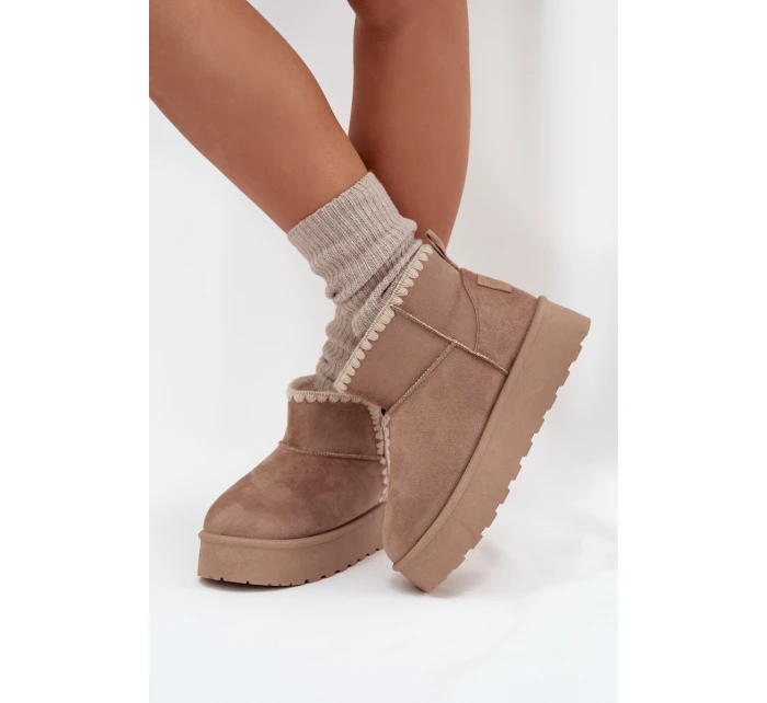 Dámské Sněhule Na Platformě S Prošíváním Big Star SS274129 Béžové Dámské Sněhule Na Platformě S Prošíváním Big Star SS274129 Béžové