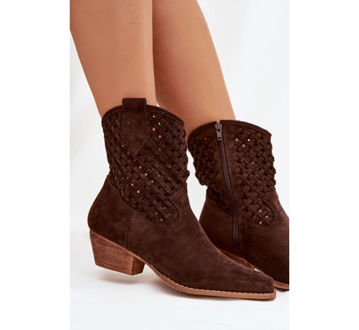 Dámské otevřené kotníkové boty na podpatku Čokoládové Ferissa