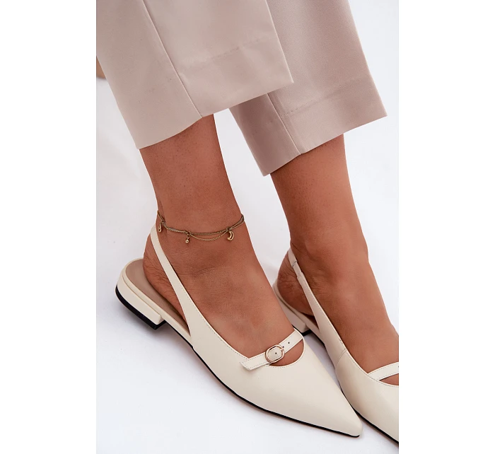 Kožené sandály na nízkém podpatku model 22123086 Světle béžové - Maciejka