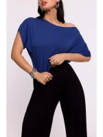 B289 Kalhoty z viskózy s elastickým pasem - černé