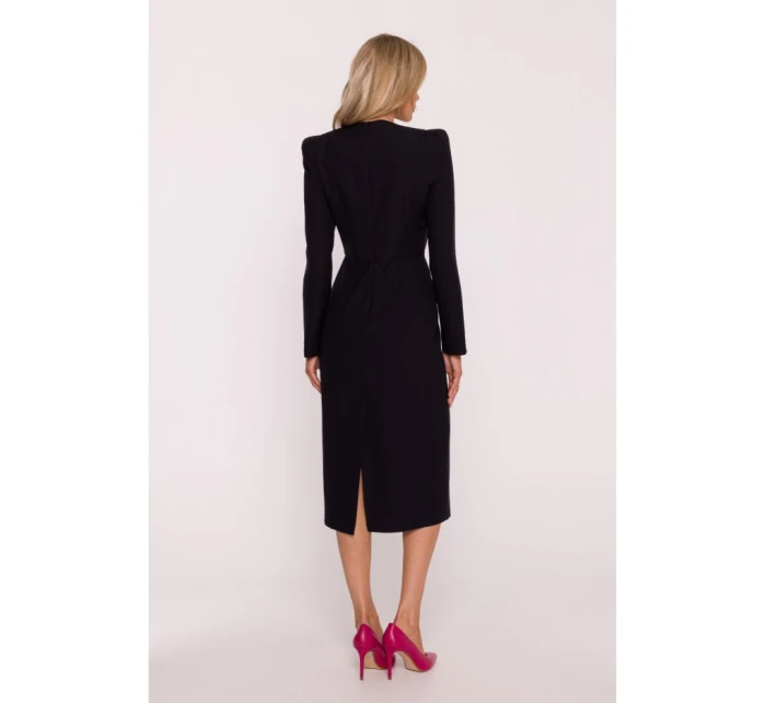 S412 Tužkové šaty s ozdobnými rameny - černé S412 Tužkové šaty s ozdobnými rameny - černé