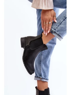 Nízké dámské Chelsea boty s ozdobou, černá Donname