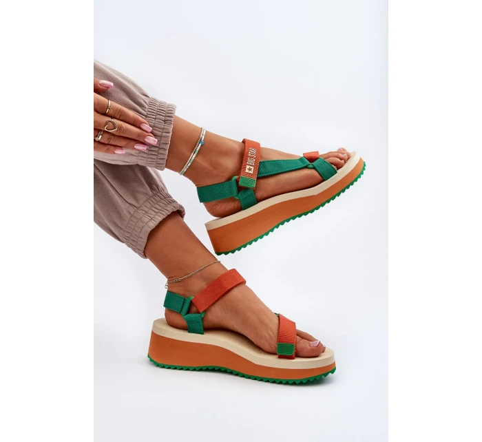 Dámské sandály na platformě a klínku Big Star zeleno-oranžové Dámské sandály na platformě a klínku Big Star zeleno-oranžové