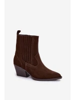 Dámské semišové “kovbojky” na sloupku – čokoládové Dylira Dámské semišové “kovbojky” na sloupku – čokoládové Dylira
