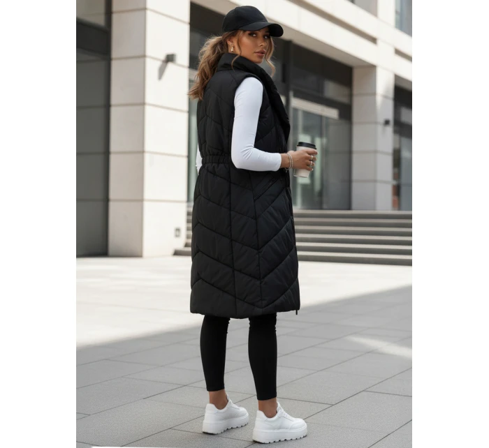 Dámská prošívaná dlouhá vesta bez kapuce SERKIS černá FashionStreet TY4524