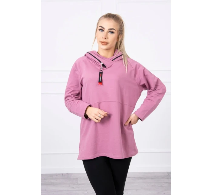 Tmavě růžová tunika na zip s kapucí Oversize