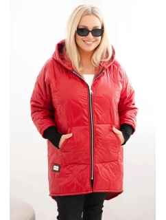 Dámská bunda Plus Size prošívaná s kapucí červená